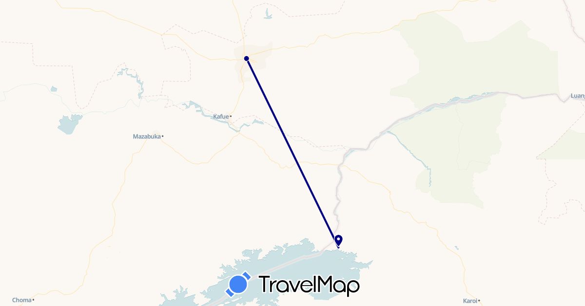 TravelMap itinerary: driving in Zambia, Zimbabwe (Africa)